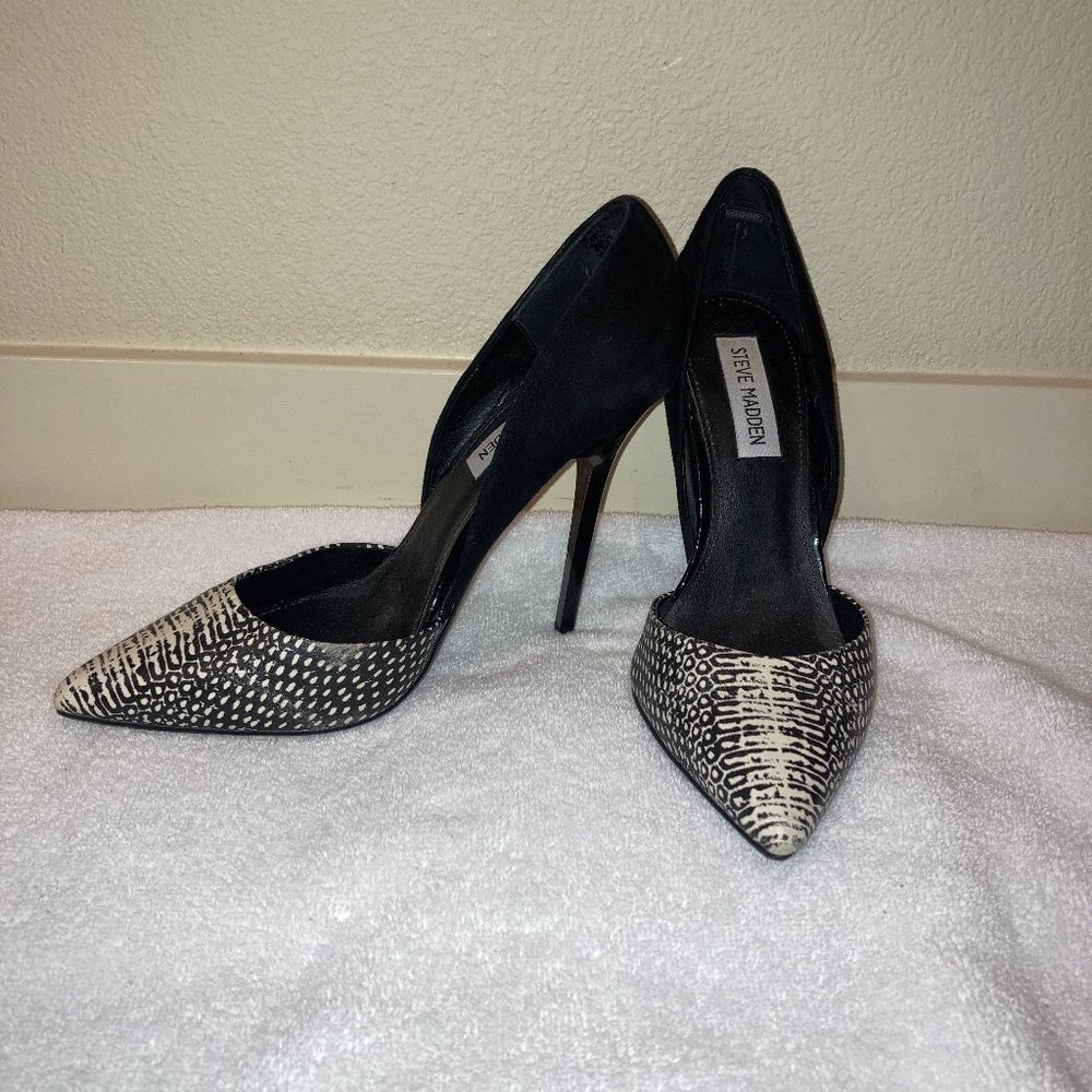 Steve Madden Varcityy Black & White Snakeskin Print Leather Stiletto Pump Heel